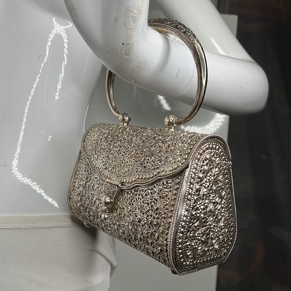 Sterling Silver 925 Filigree Etched Handbag - Picture 1 of 12